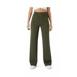 Halara Green High Waist Faux Button Pocket Pants Petite Medium